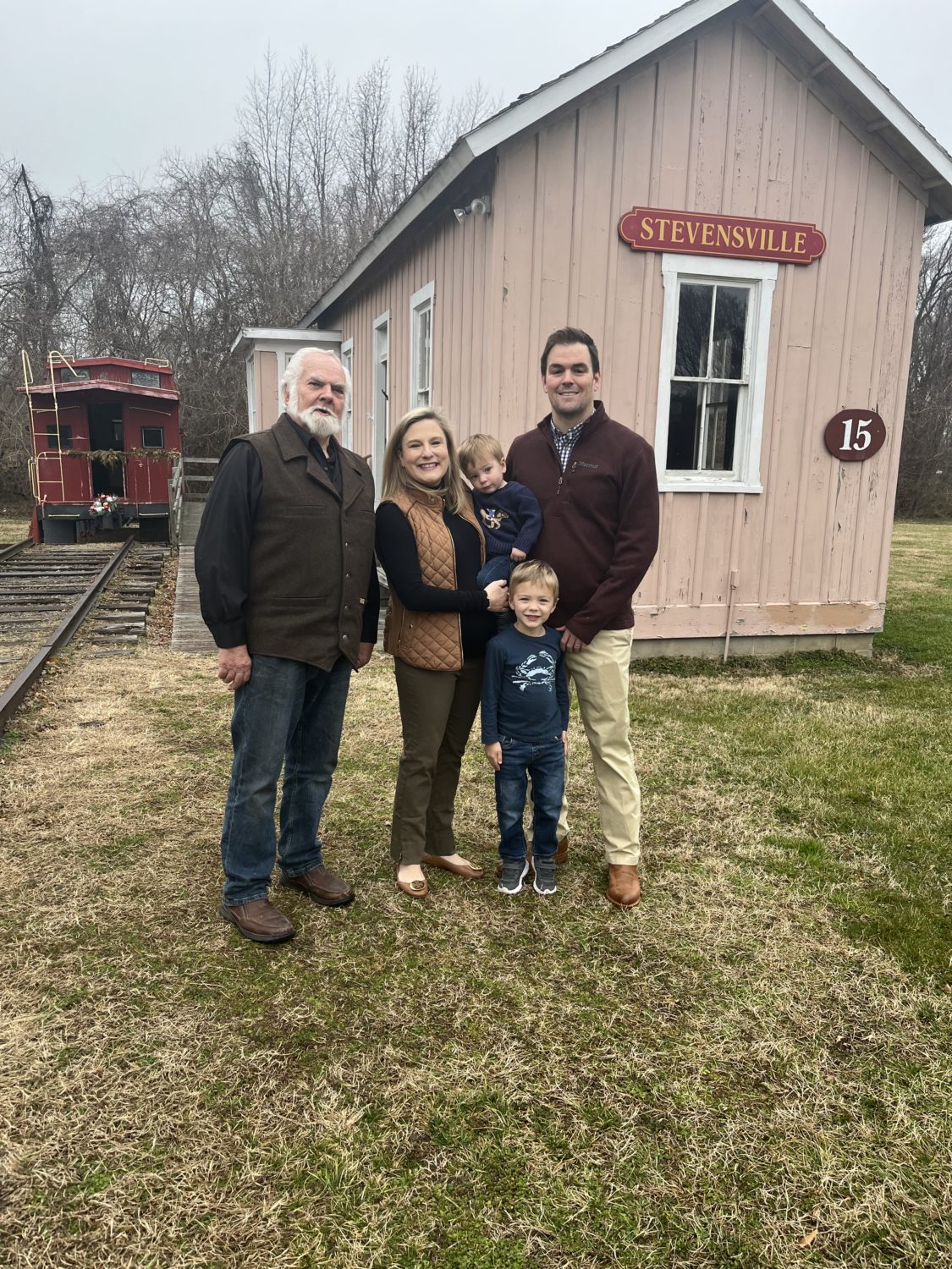 President Jack Broderick with Geoffrey and Ashley MacLeay of the Macleay Family Endowment. The foundation donated $10,000 to help renovate the train station! Thank you! Without the support of the community it would be impossible to adequately maintain our historic buildings!